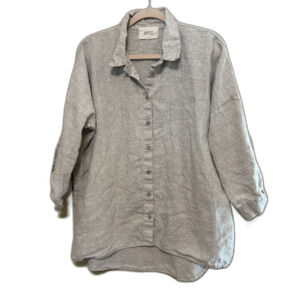 Adeptt Button Up Tunic Top Womens 2XL Tan Brown 100% Linen Relaxed Lagenlook